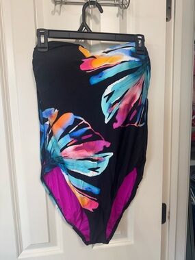 Lablanca Black Floral Strapless One-Piece Swimsuit with Vibrant Multicolor Print